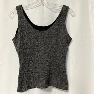 Beene Bazaar Sleeveless Top Blouse Textured Pleated Bodice Metalic Sparkly Glam